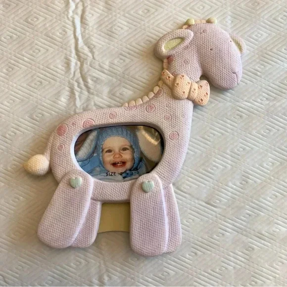 New! Vintage Pair Papel Ceramic Baby Child Photo Frames 3x3 & 2x3 Bunny Giraffe - Picture 9 of 16